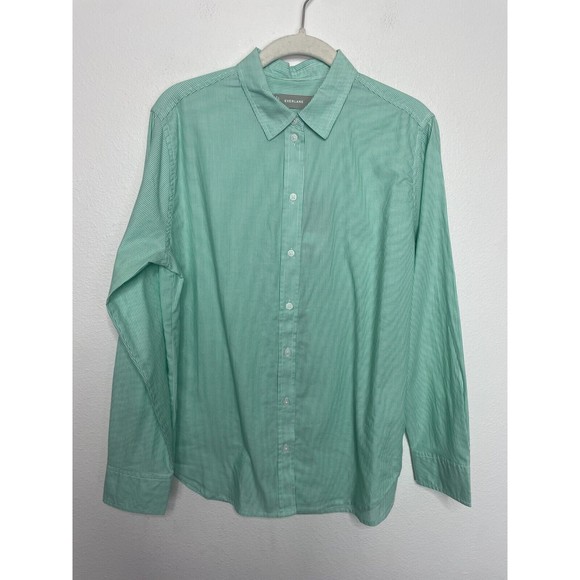 Everlane Size 4 Button Down Pinstripe Shirt Mint Green Oversized Cotton NWT - Picture 1 of 10